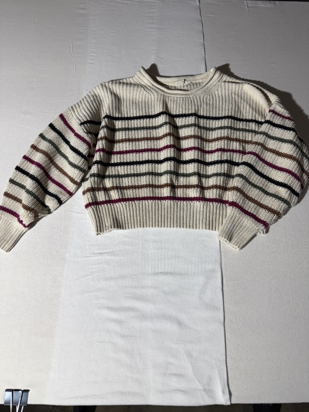 GAP 100% Cotton Striped Cropped Sweater Women’s Medium Cream Crewneck